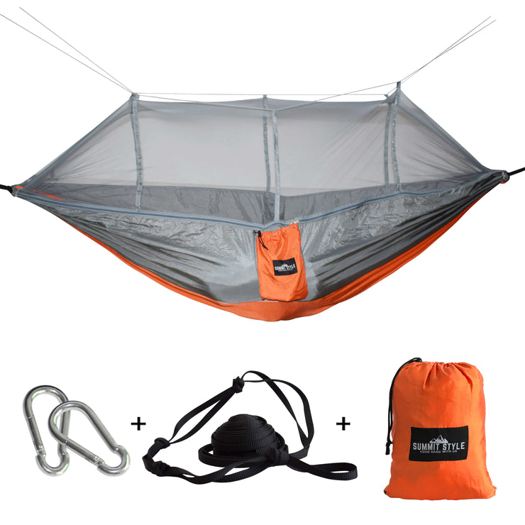 Summit Style's Nature Nest Hammock with Mosquito Net: Grey and Orange