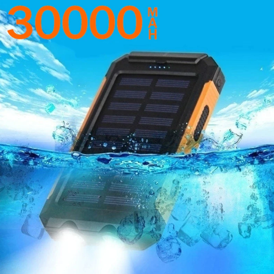 Waterproof Solar Power Bank with external battery and LED Light