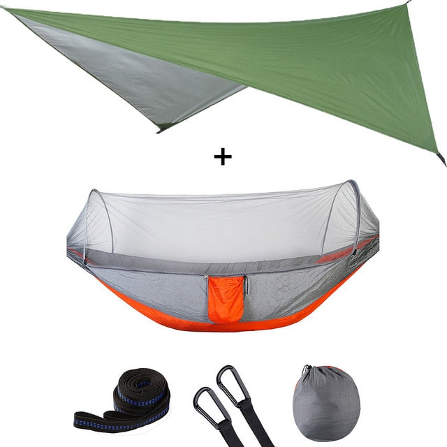 Summit Style 3 in 1 Nature Mosquito Net Hammock with Canopy: Green and Orange