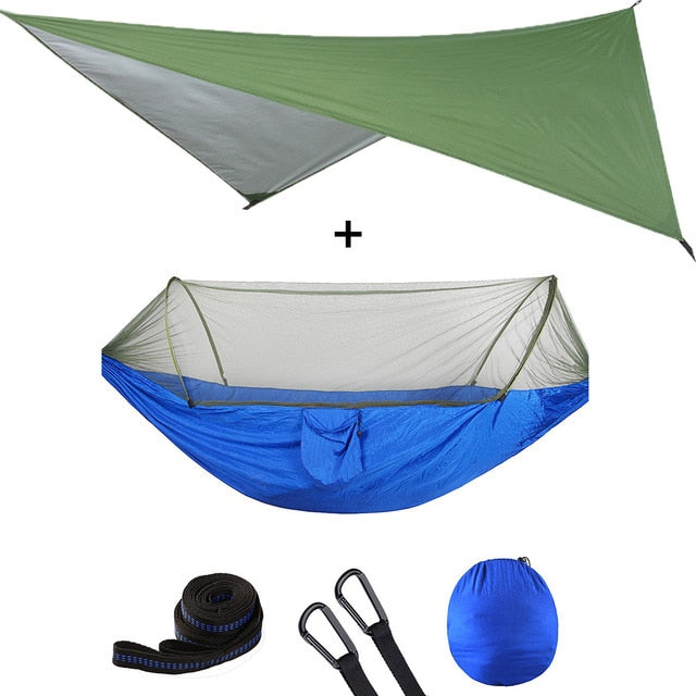 Summit Style 3 in 1 Nature Mosquito Net Hammock with Canopy: Green and Blue