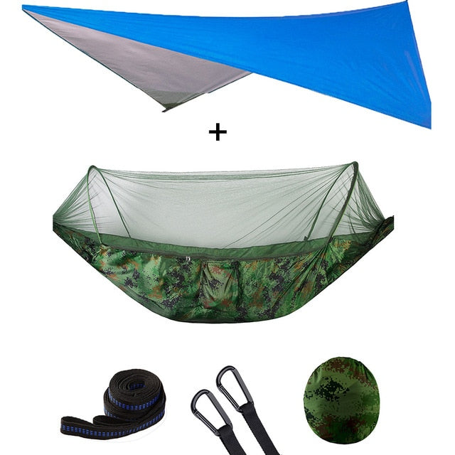Summit Style 3 in 1 Nature Mosquito Net Hammock with Canopy: Blue and Green
