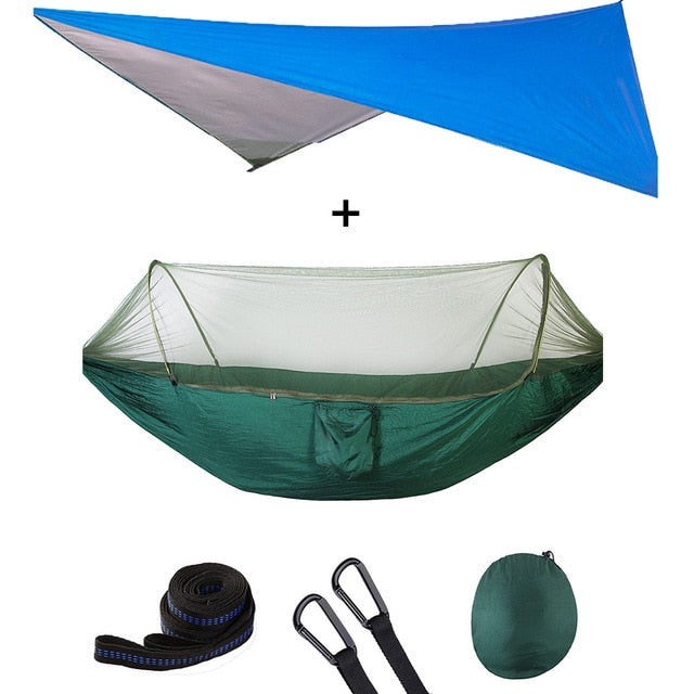 Summit Style 3 in 1 Nature Mosquito Net Hammock with Canopy: Green and Blue